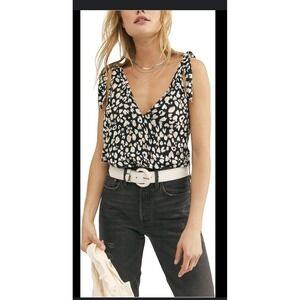 NWT  Intimately Free‎ People Black Floral Tie Strap Laced Bodysuit